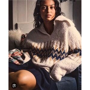 J. Crew Fair Isle Sweater Womens L NWT Boucle Johnny Collar Oversized Wool Blend